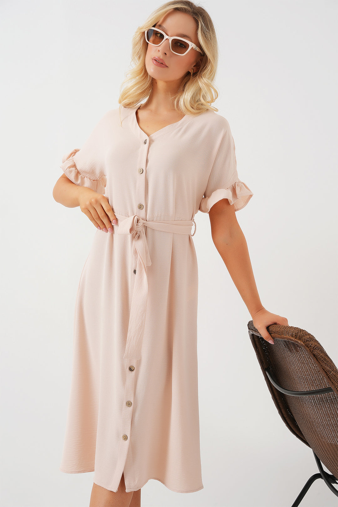 Bigdart Robe à manches courtes avec boutons pour femme 2555 - Crème
