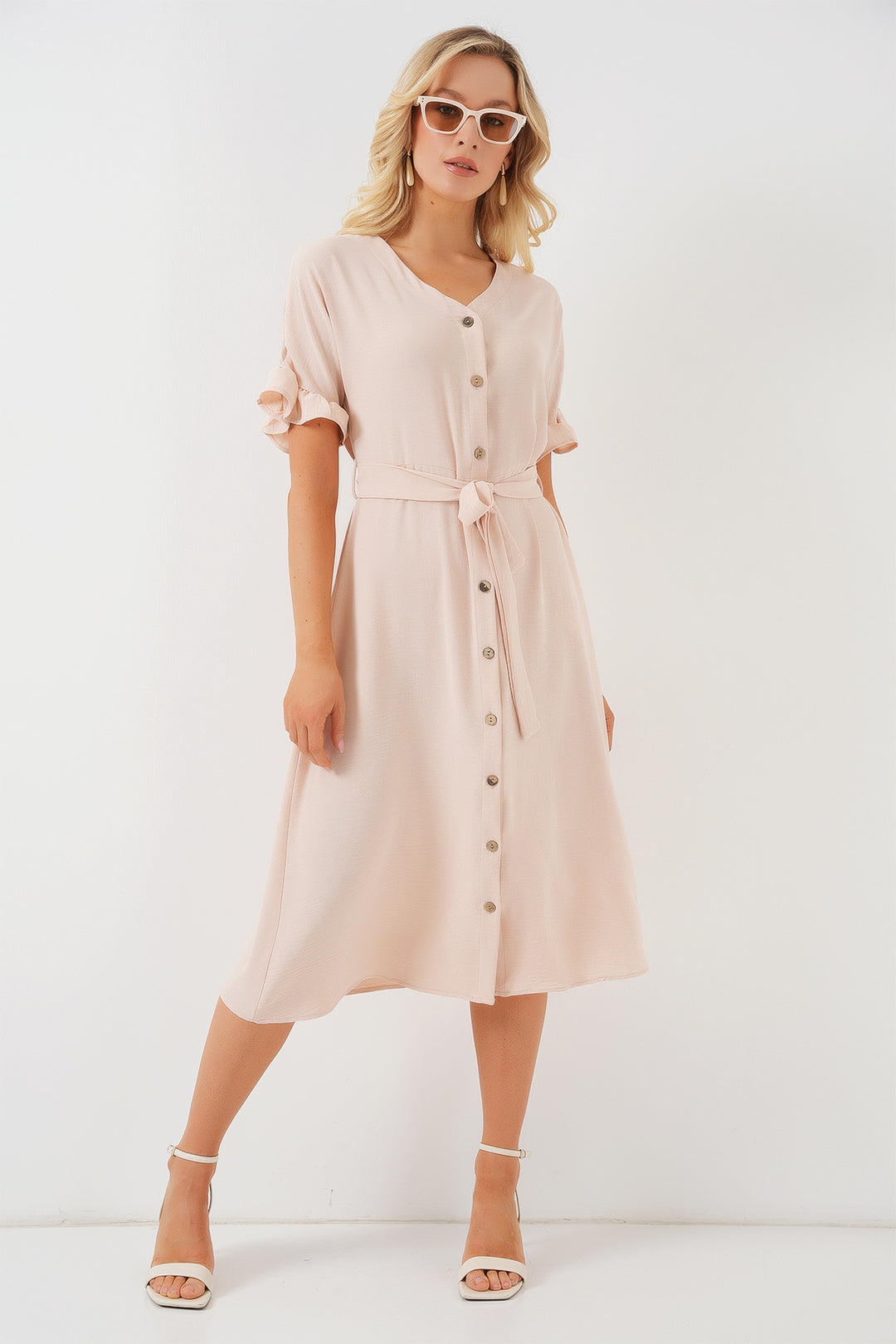 Bigdart Robe à manches courtes avec boutons pour femme 2555 - Crème