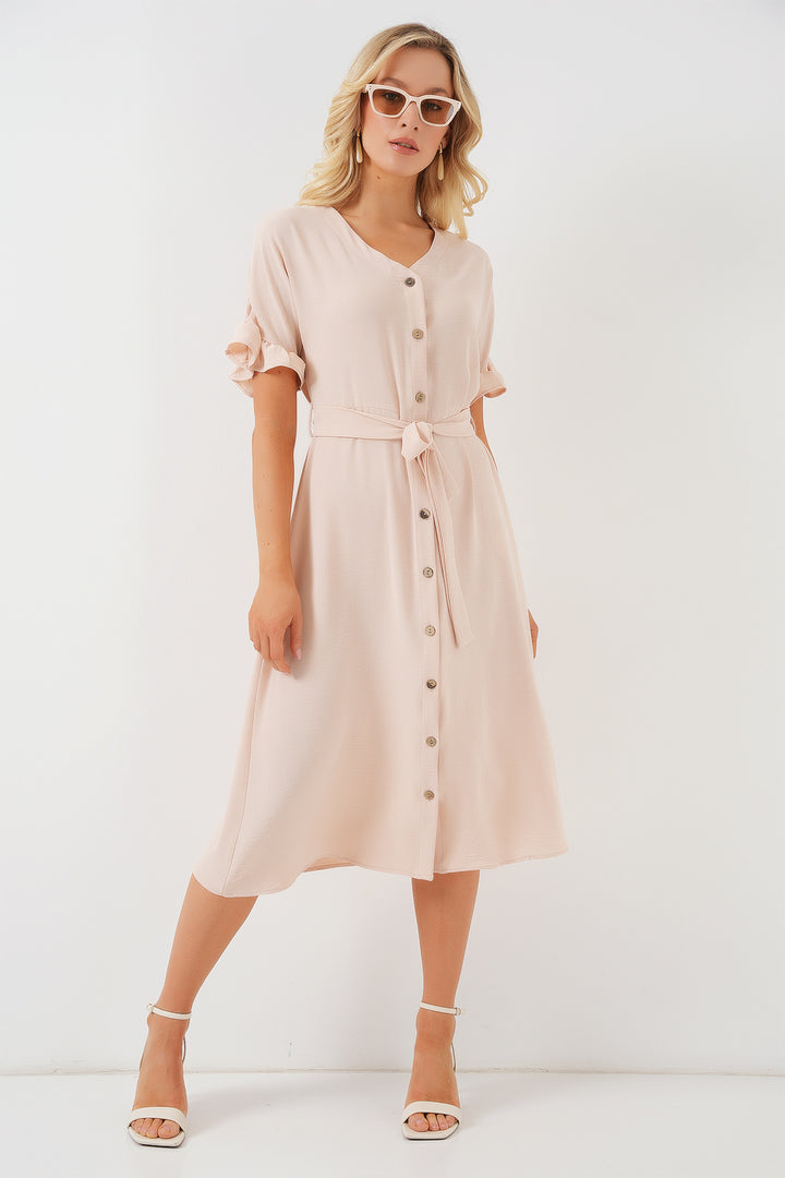 Bigdart Robe à manches courtes avec boutons pour femme 2555 - Crème
