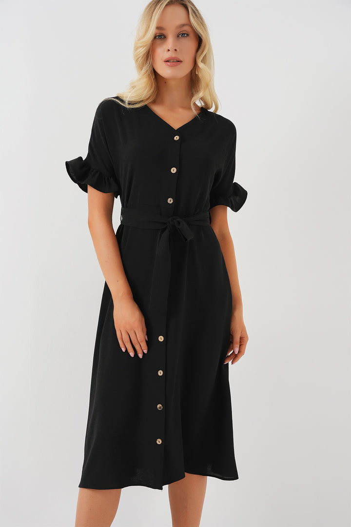 Bigdart Robe à manches courtes avec boutons pour femme 2555 - Noir