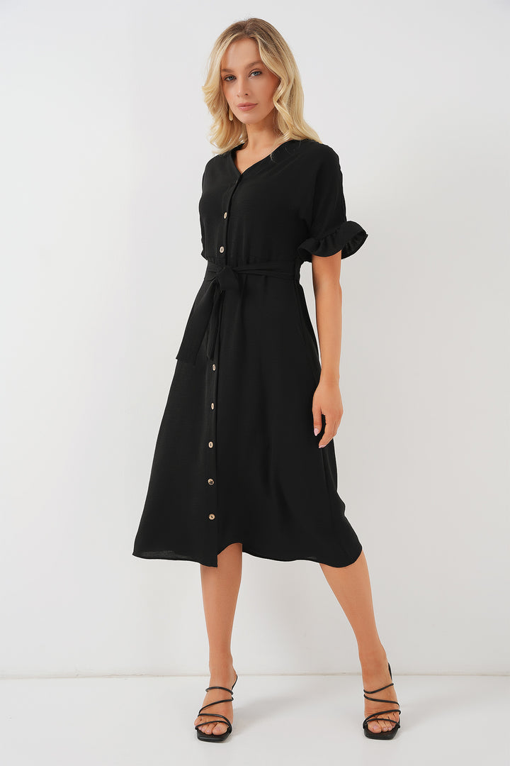 Bigdart Robe à manches courtes avec boutons pour femme 2555 - Noir