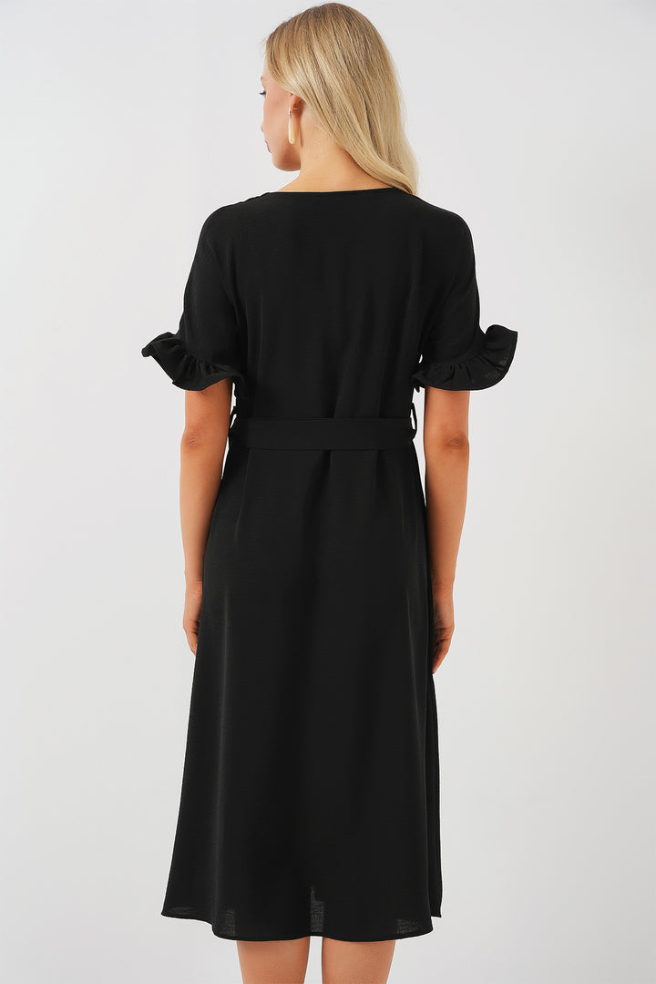 Bigdart Robe à manches courtes avec boutons pour femme 2555 - Noir