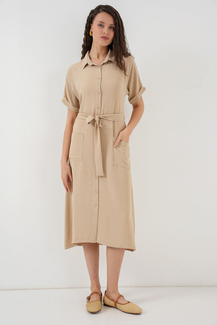 Bigdart Kadın Kısa Kol Elbise 2214 - Beige