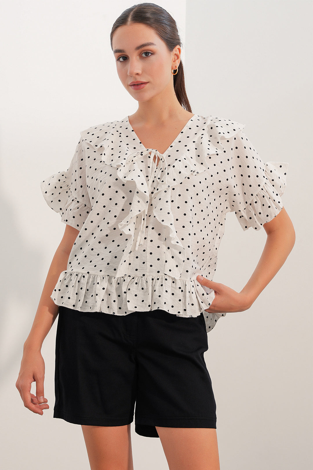 Bigdart Blouse à volants à manches courtes pour femme 40032 - Blanc