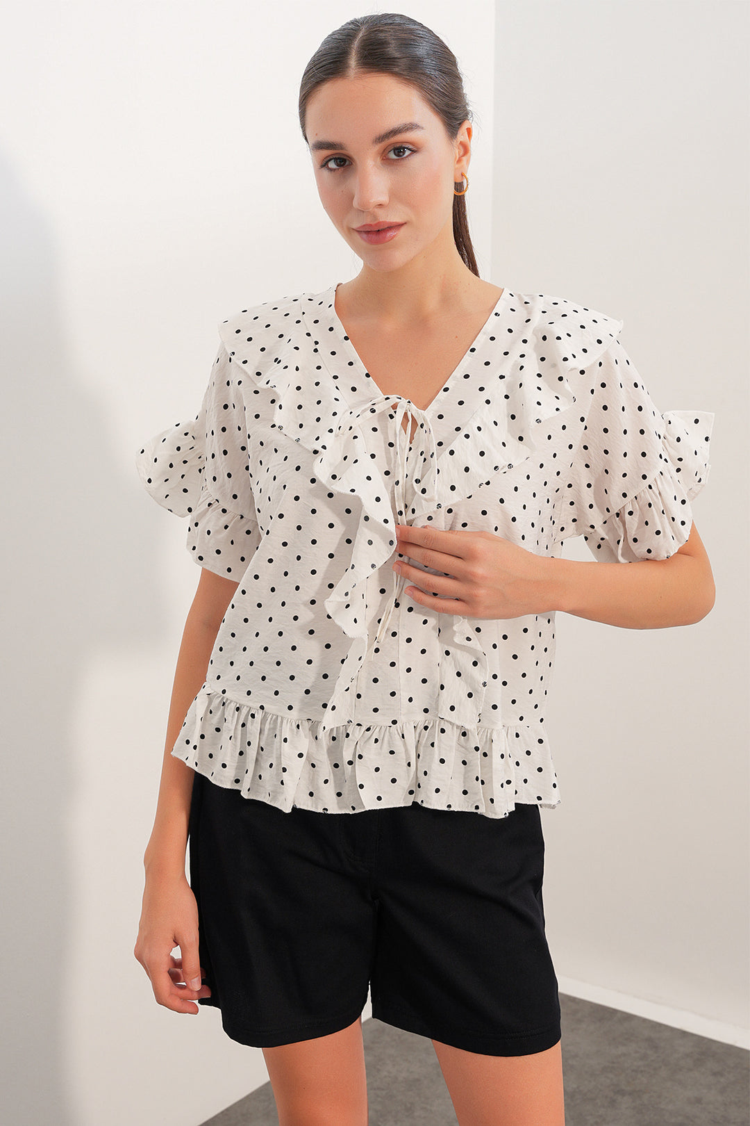 Bigdart Blouse à volants à manches courtes pour femme 40032 - Blanc