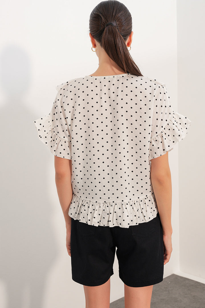 Bigdart Blouse à volants à manches courtes pour femme 40032 - Blanc