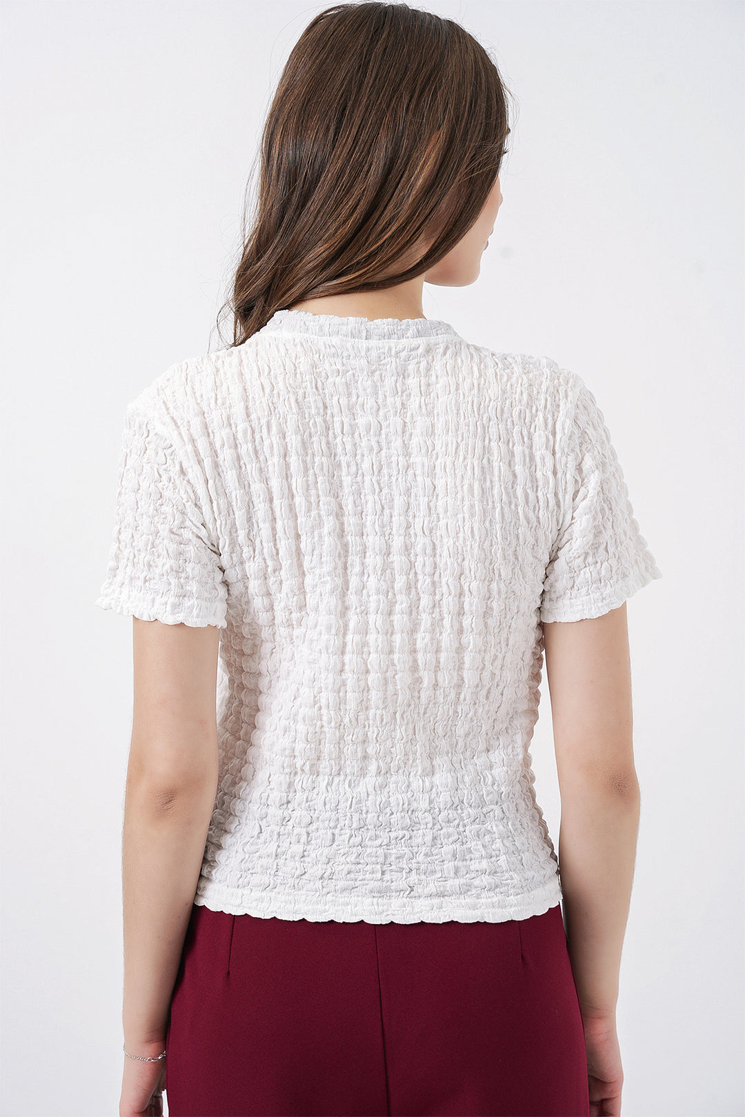 Bigdart Blouse tricotée à manches courtes avec foulard 981 - Blanc