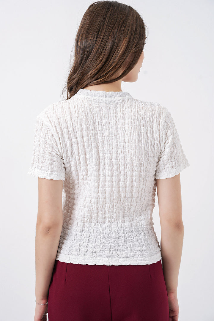 Bigdart Blouse tricotée à manches courtes avec foulard 981 - Blanc