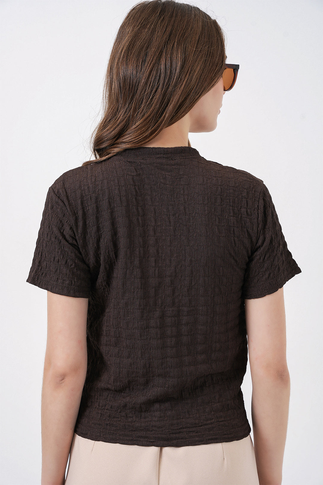 Bigdart Blouse tricotée à manches courtes avec foulard 981 - Marron