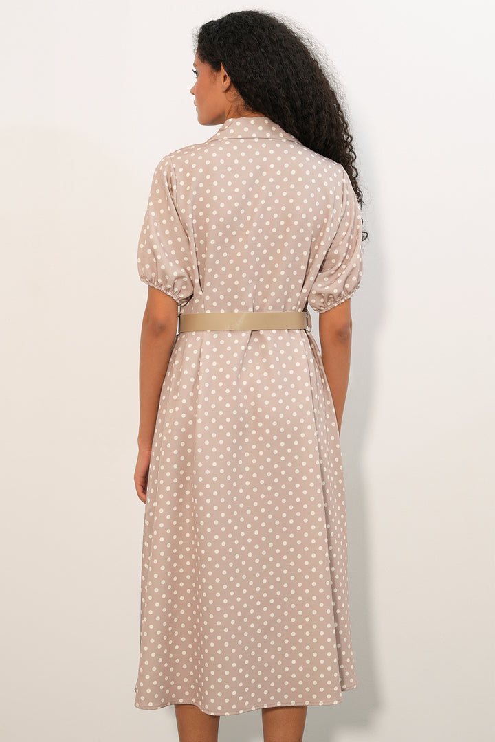 Bigdart Robe à pois à manches courtes avec ceinture pour femme 2608 - Beige
