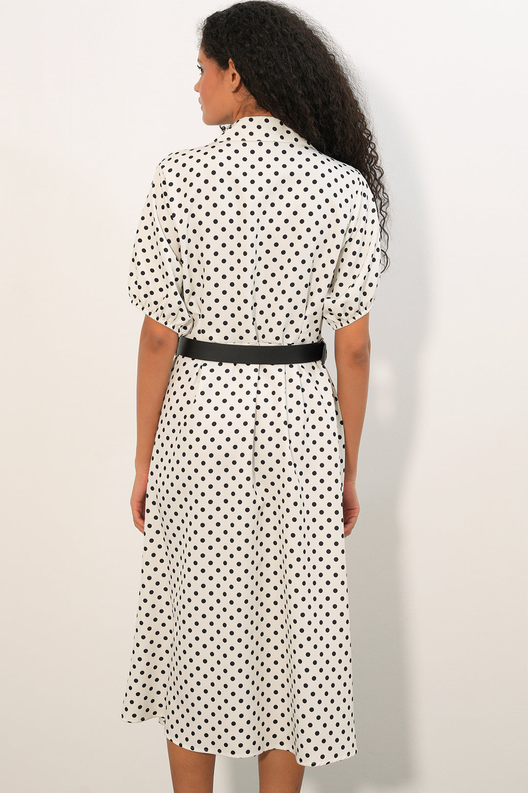 Bigdart Robe à pois à manches courtes avec ceinture pour femme 2608 - Blanc