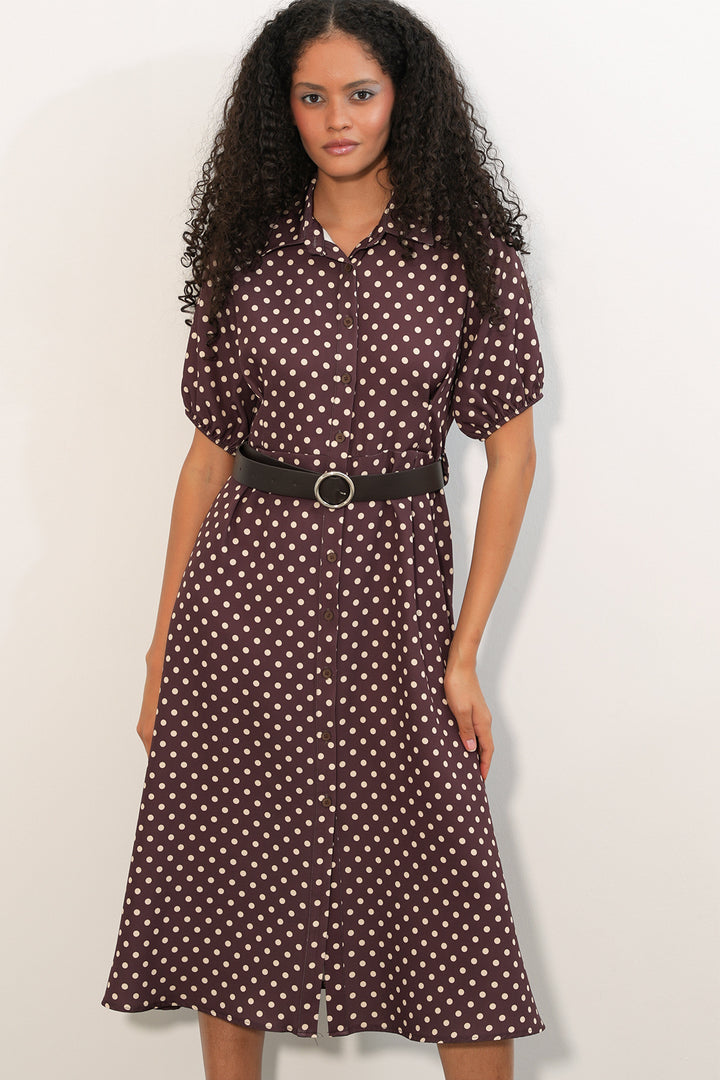 Bigdart Robe à pois à manches courtes avec ceinture pour femme 2608 - Marron