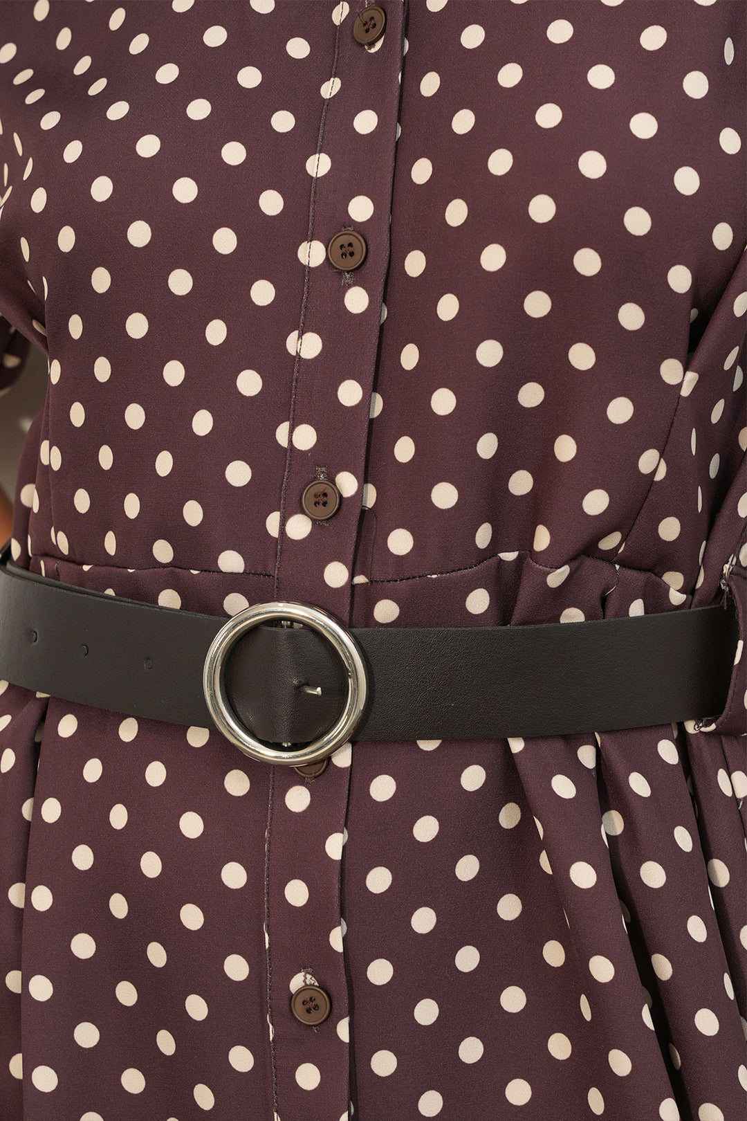 Bigdart Robe à pois à manches courtes avec ceinture pour femme 2608 - Marron