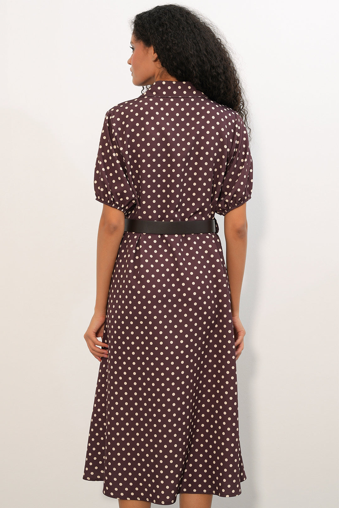 Bigdart Robe à pois à manches courtes avec ceinture pour femme 2608 - Marron