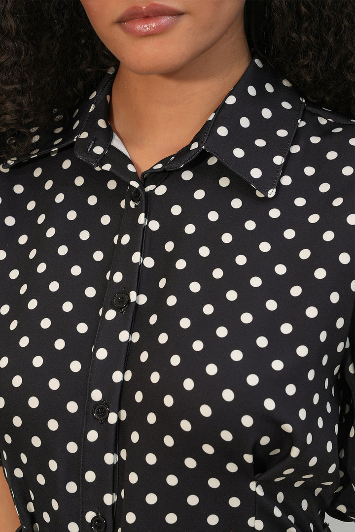 Bigdart Robe à pois à manches courtes avec ceinture pour femme 2608 - Noir