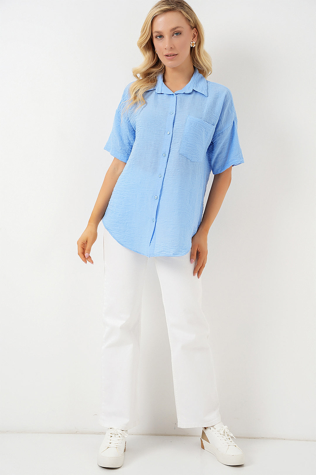 Bigdart Chemise à manches courtes en lin femme 20336 - Bleu