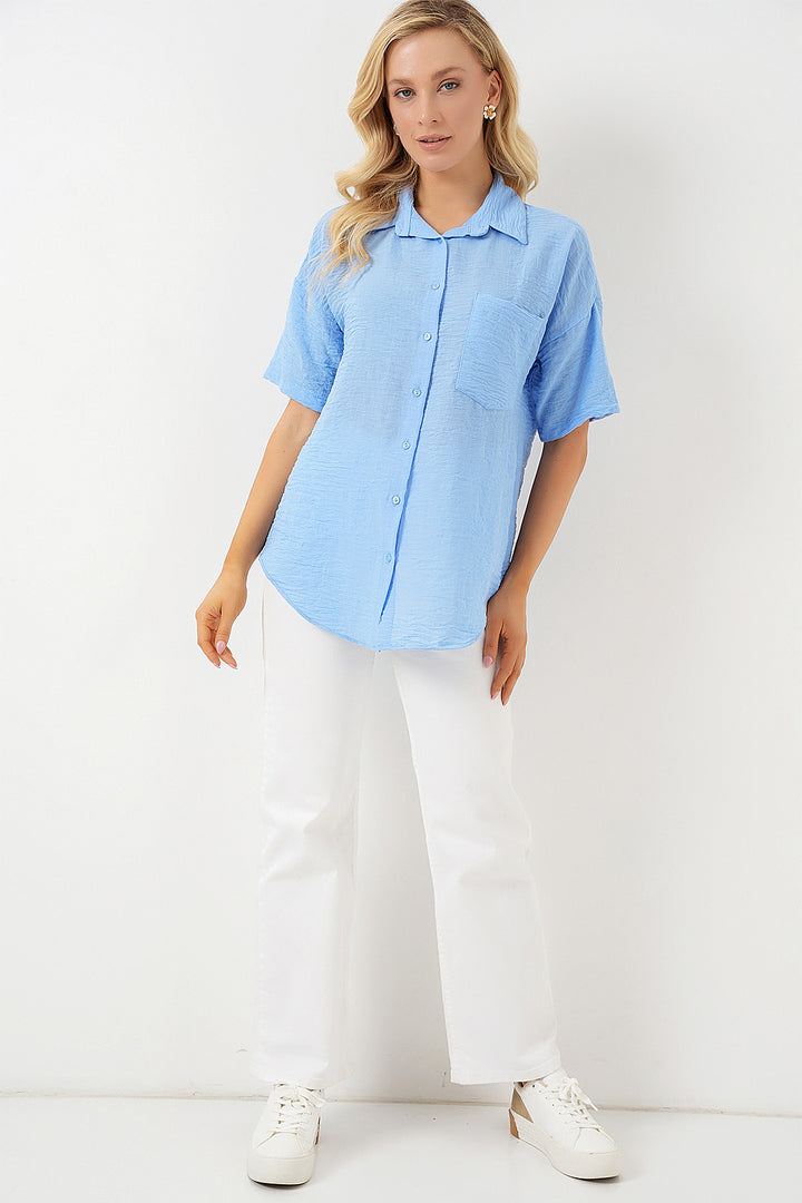 Bigdart Chemise à manches courtes en lin femme 20336 - Bleu