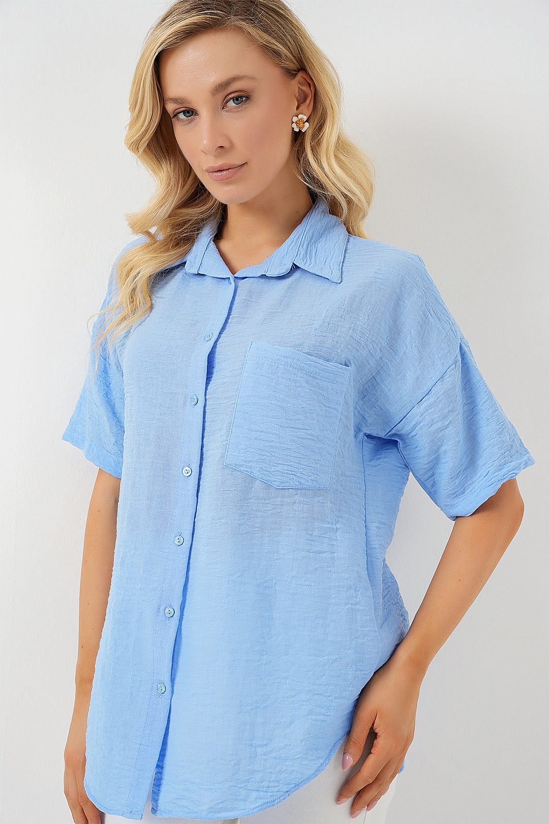 Bigdart Chemise à manches courtes en lin femme 20336 - Bleu