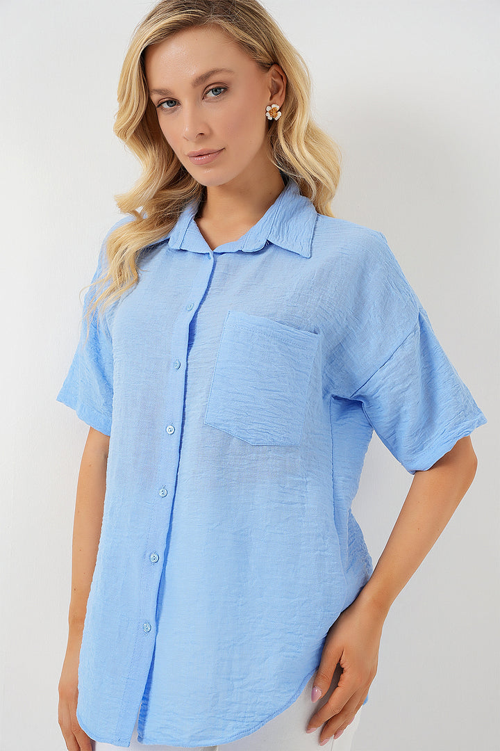 Bigdart Chemise à manches courtes en lin femme 20336 - Bleu