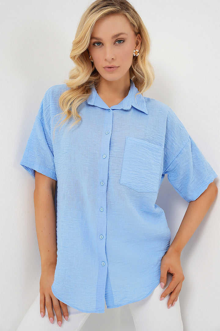 Bigdart Chemise à manches courtes en lin femme 20336 - Bleu