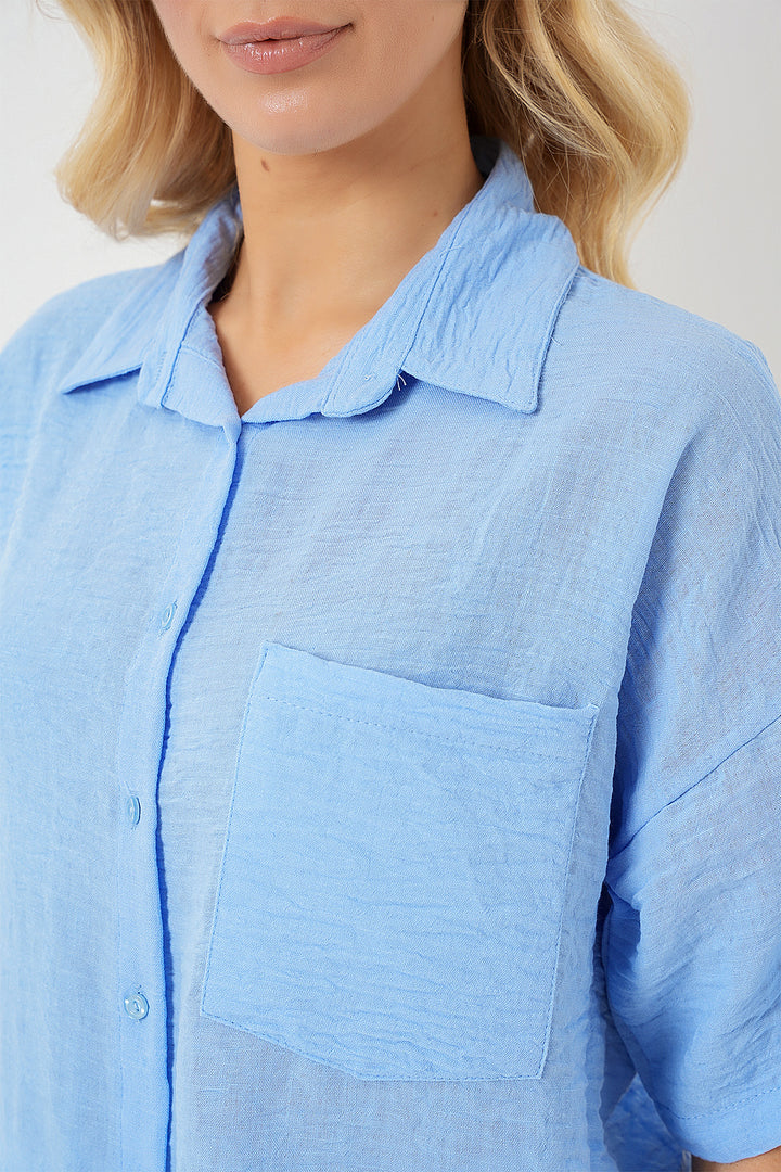 Bigdart Chemise à manches courtes en lin femme 20336 - Bleu