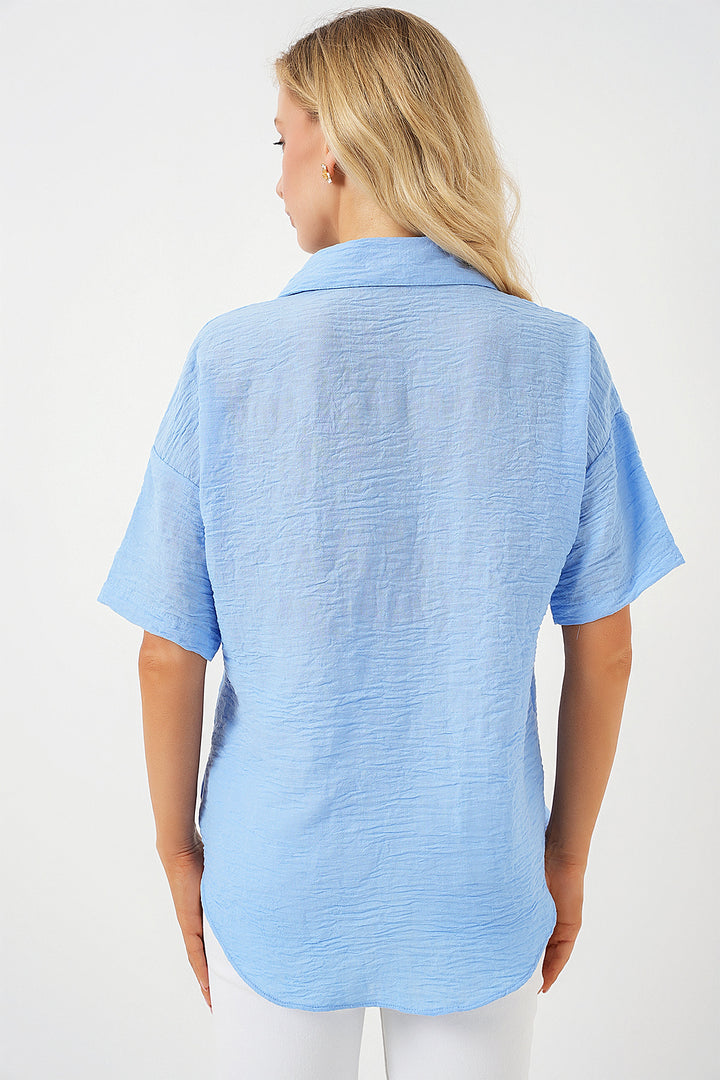 Bigdart Chemise à manches courtes en lin femme 20336 - Bleu