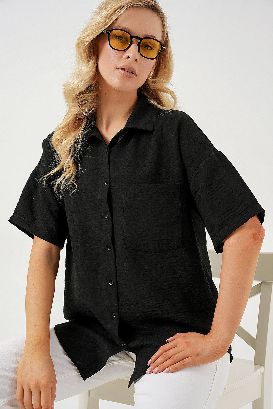 Bigdart Chemise en lin à manches courtes pour femme 20336 - Noir