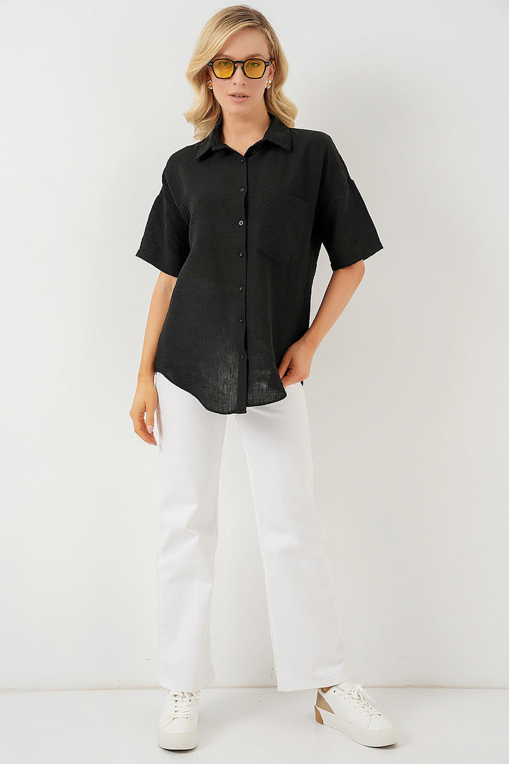Bigdart Chemise en lin à manches courtes pour femme 20336 - Noir