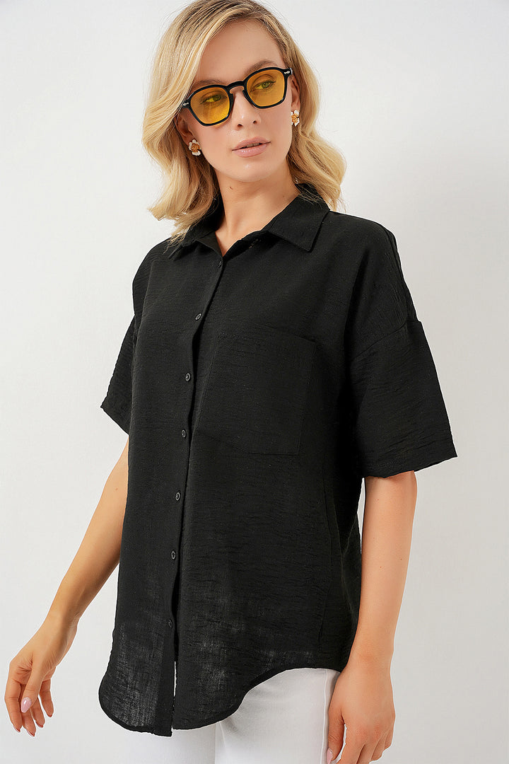 Bigdart Chemise en lin à manches courtes pour femme 20336 - Noir