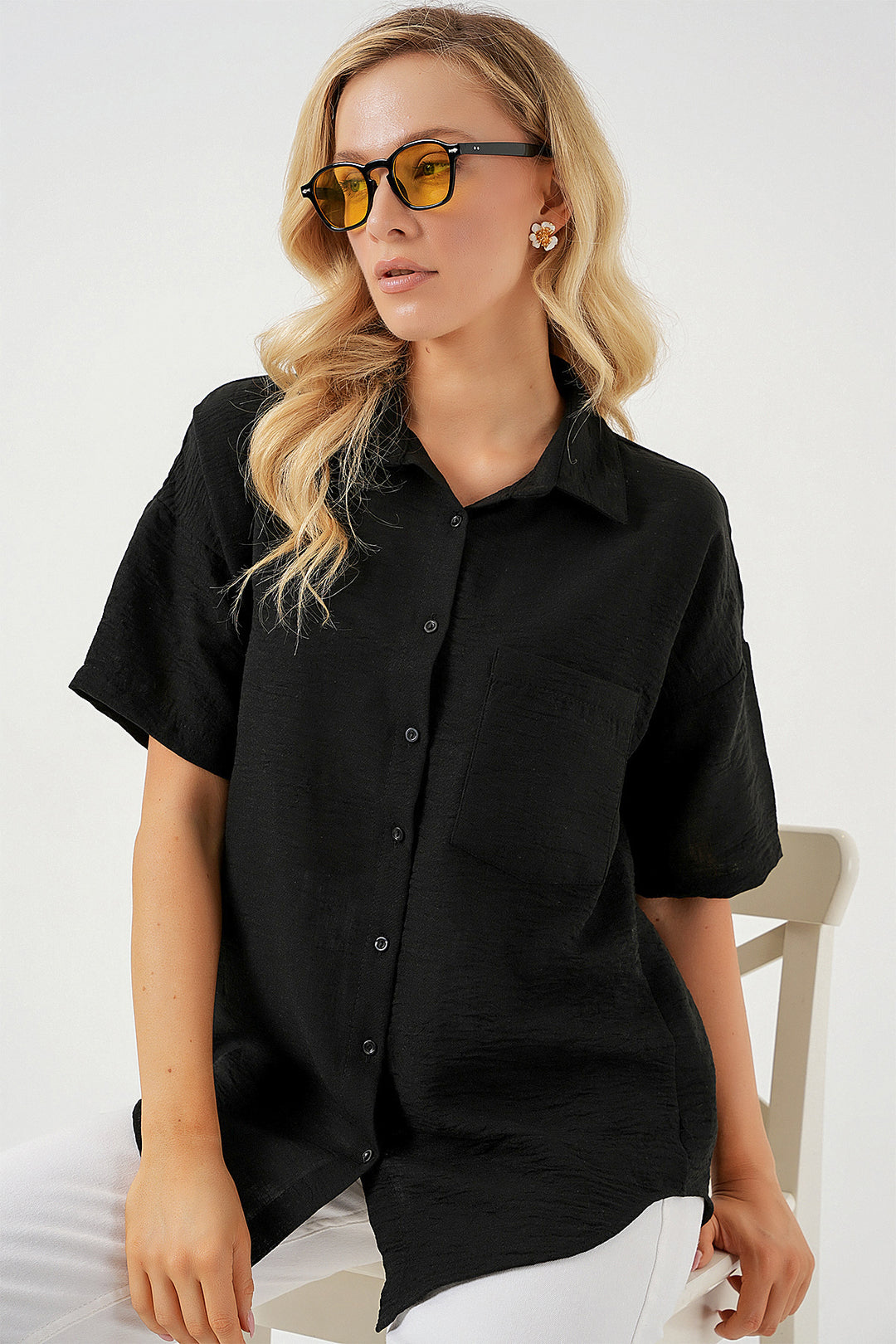 Bigdart Chemise en lin à manches courtes pour femme 20336 - Noir