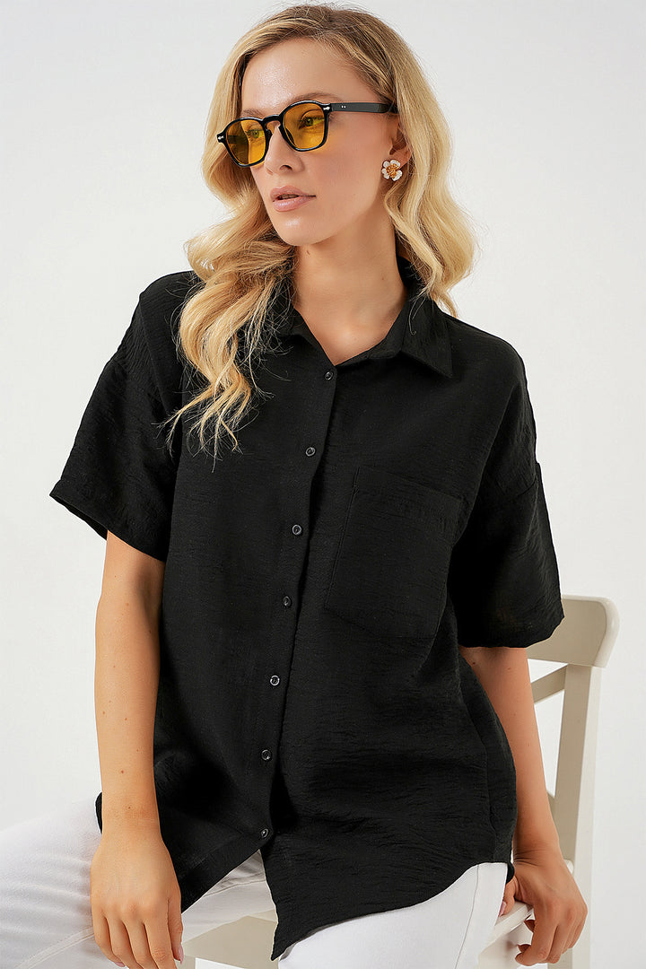 Bigdart Chemise en lin à manches courtes pour femme 20336 - Noir