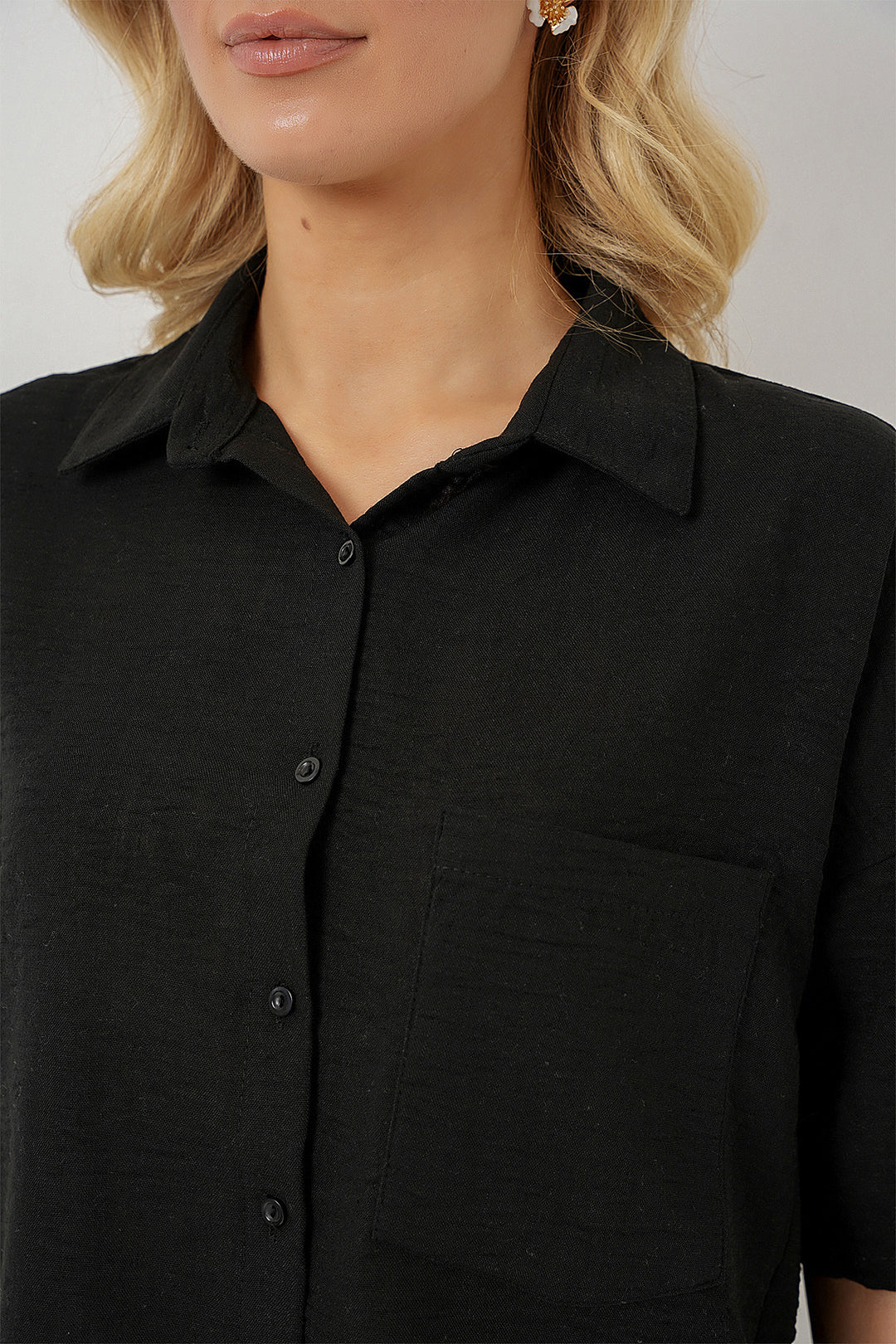 Bigdart Chemise en lin à manches courtes pour femme 20336 - Noir