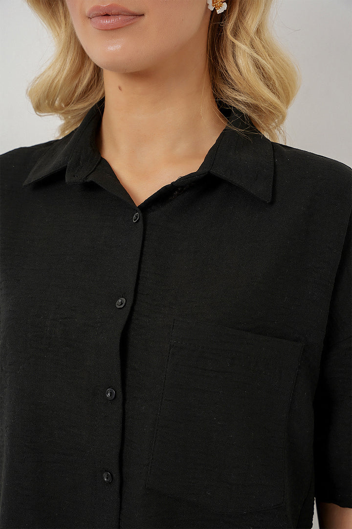 Bigdart Chemise en lin à manches courtes pour femme 20336 - Noir