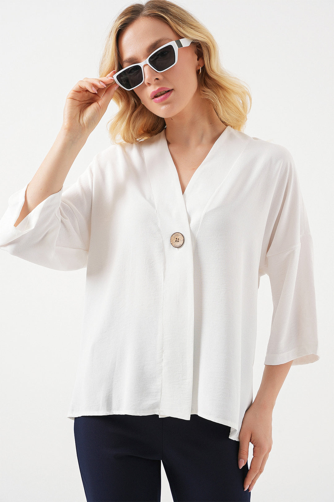 Bigdart Kimono oversize à manches courtes pour femme 5969 - Blanc