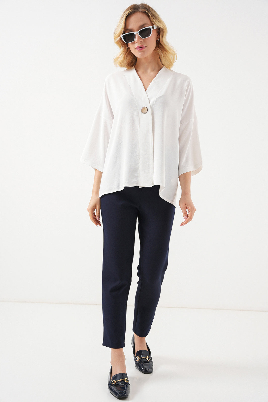 Bigdart Kimono oversize à manches courtes pour femme 5969 - Blanc