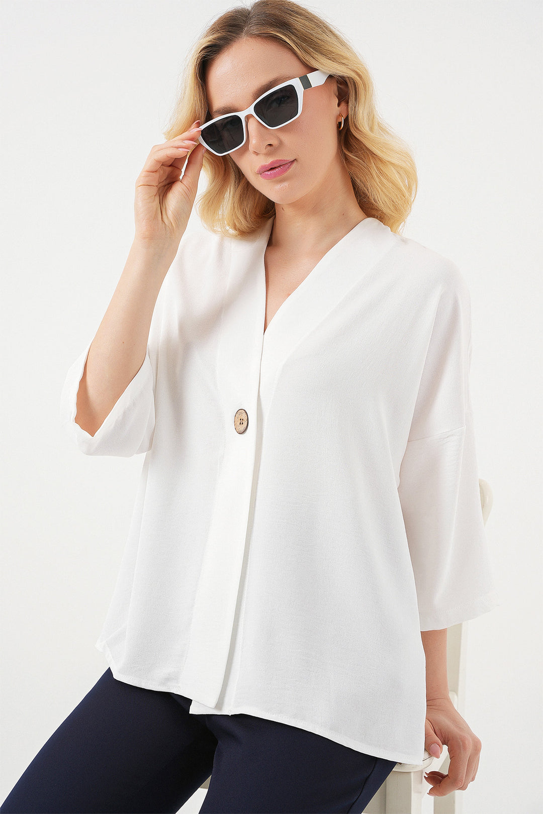Bigdart Kimono oversize à manches courtes pour femme 5969 - Blanc