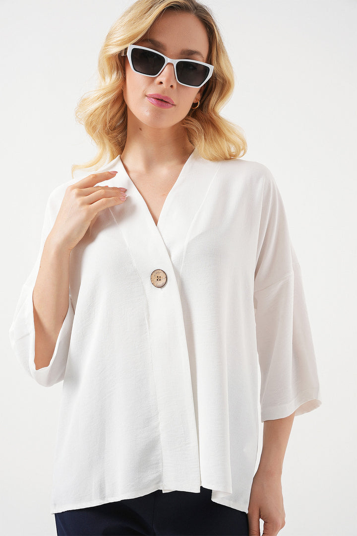 Bigdart Kimono oversize à manches courtes pour femme 5969 - Blanc