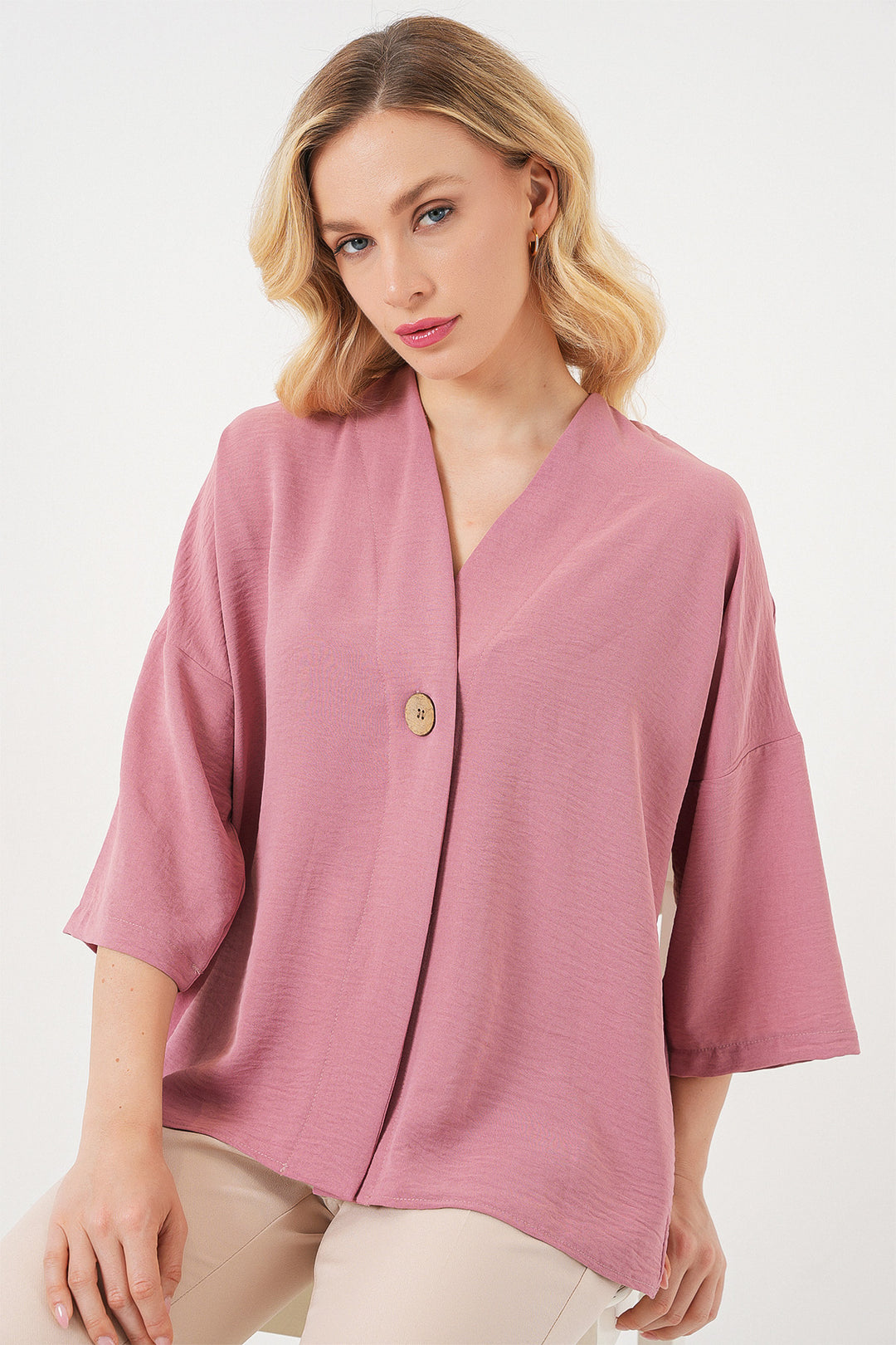 Bigdart Kimono oversize à manches courtes pour femme 5969 - gül kurusu