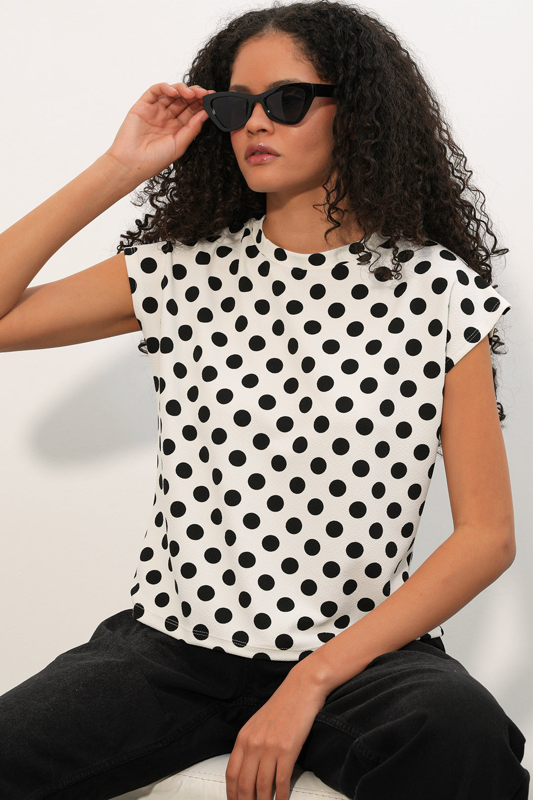 Bigdart Blouse à pois à manches courtes pour femme 40009 - Blanc