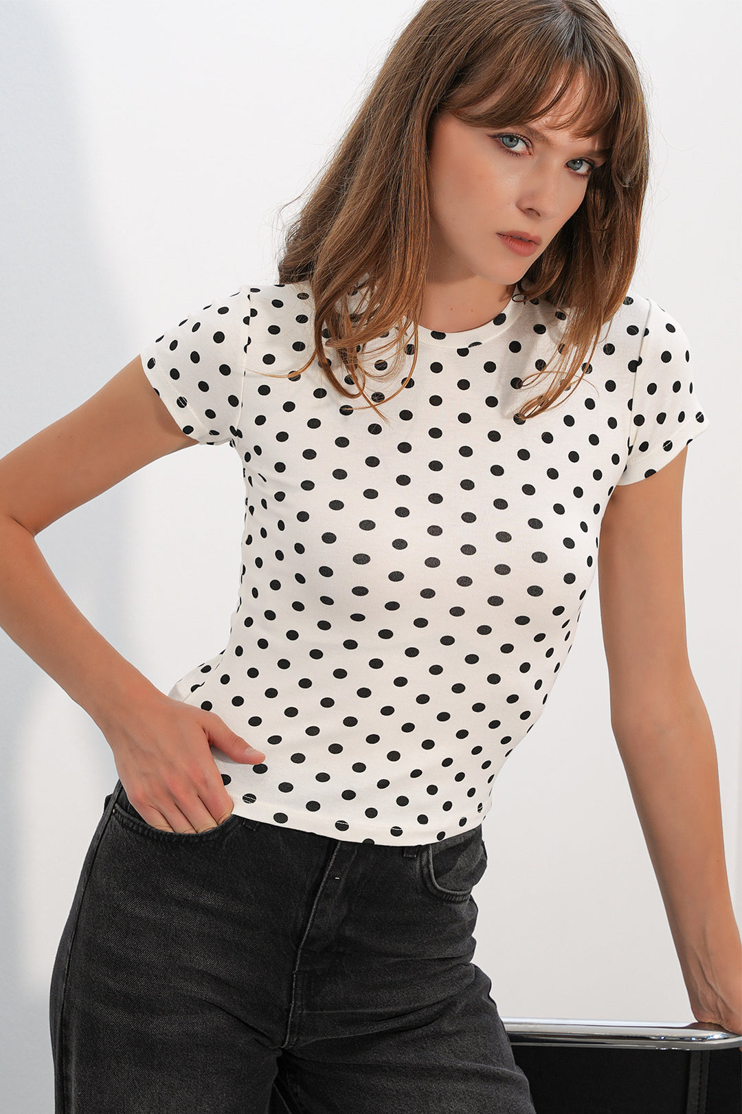 Bigdart Blouse à pois à manches courtes pour femme 40019 - Blanc
