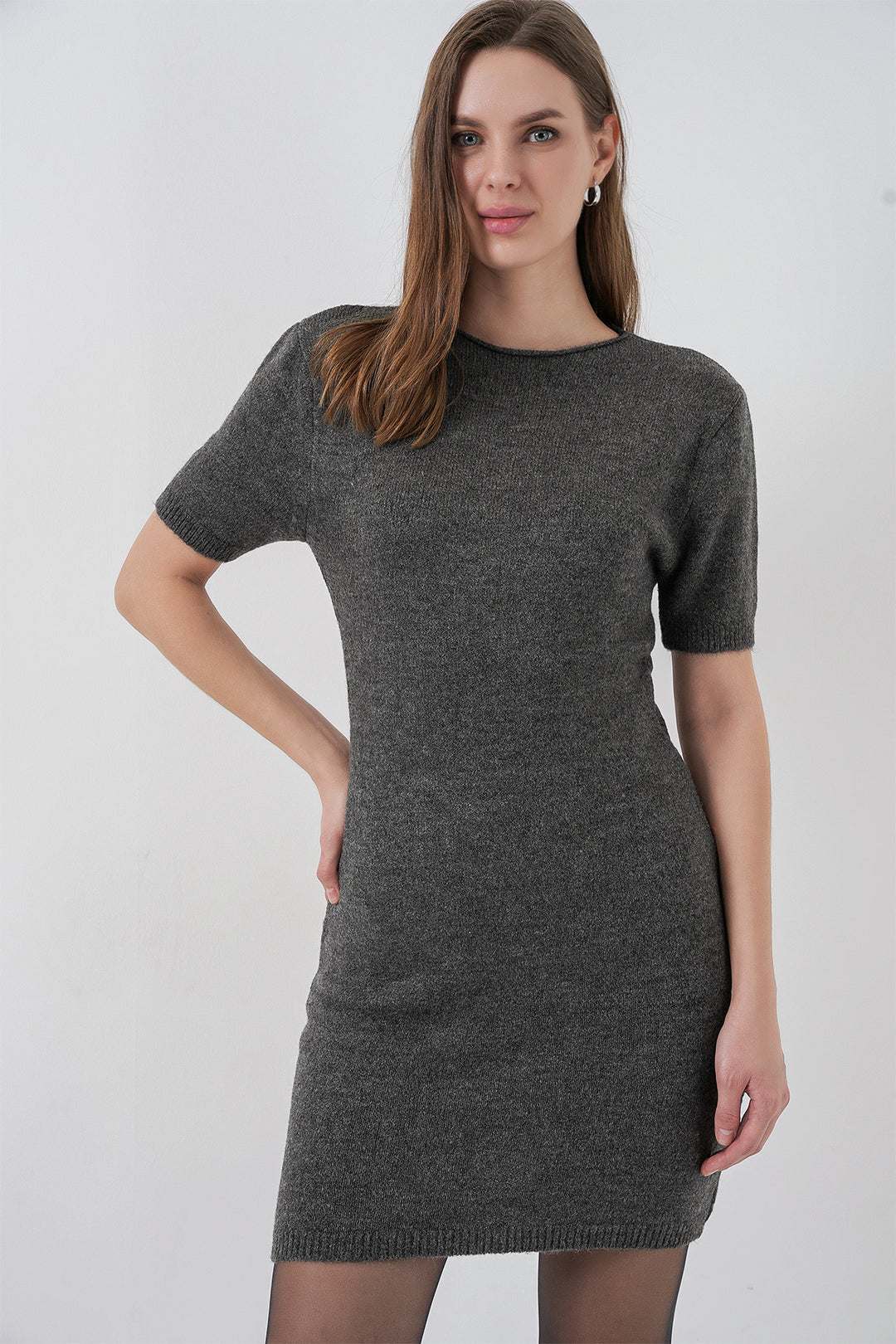 Bigdart Robe en tricot à manches courtes pour femme 15950 - Anthracite
