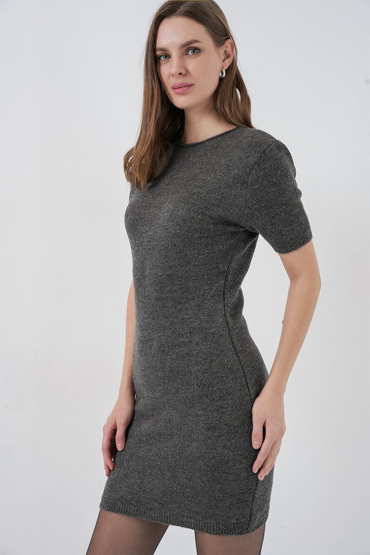 Bigdart Robe en tricot à manches courtes pour femme 15950 - Anthracite