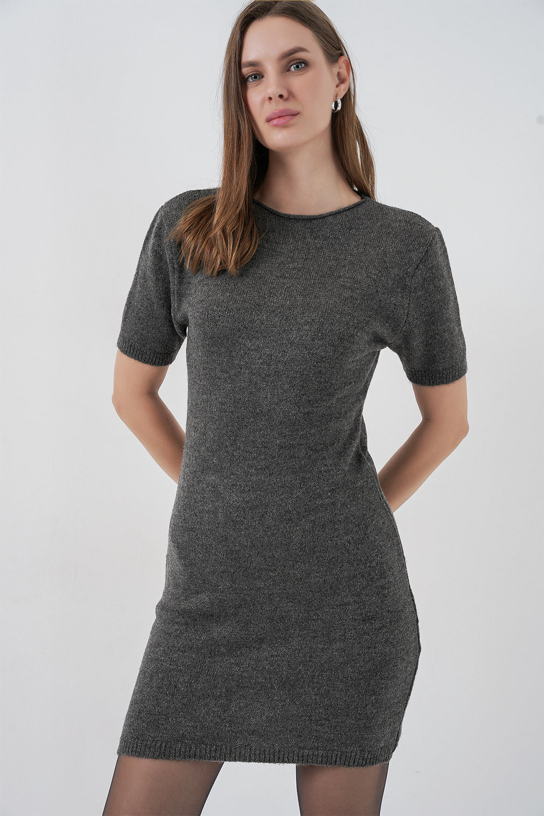 Bigdart Robe en tricot à manches courtes pour femme 15950 - Anthracite