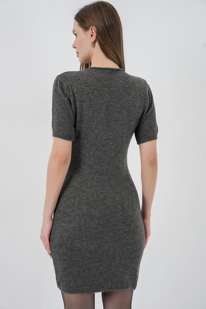 Bigdart Robe en tricot à manches courtes pour femme 15950 - Anthracite