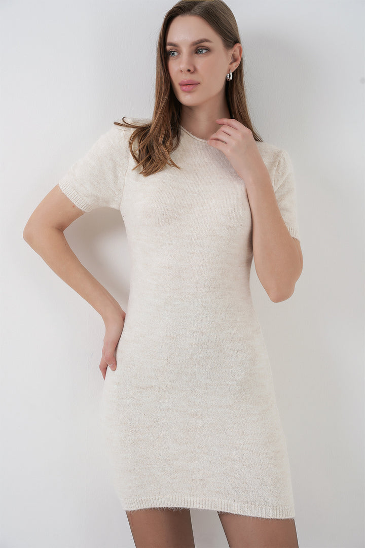 Bigdart Robe en tricot à manches courtes pour femme 15950 - Crème