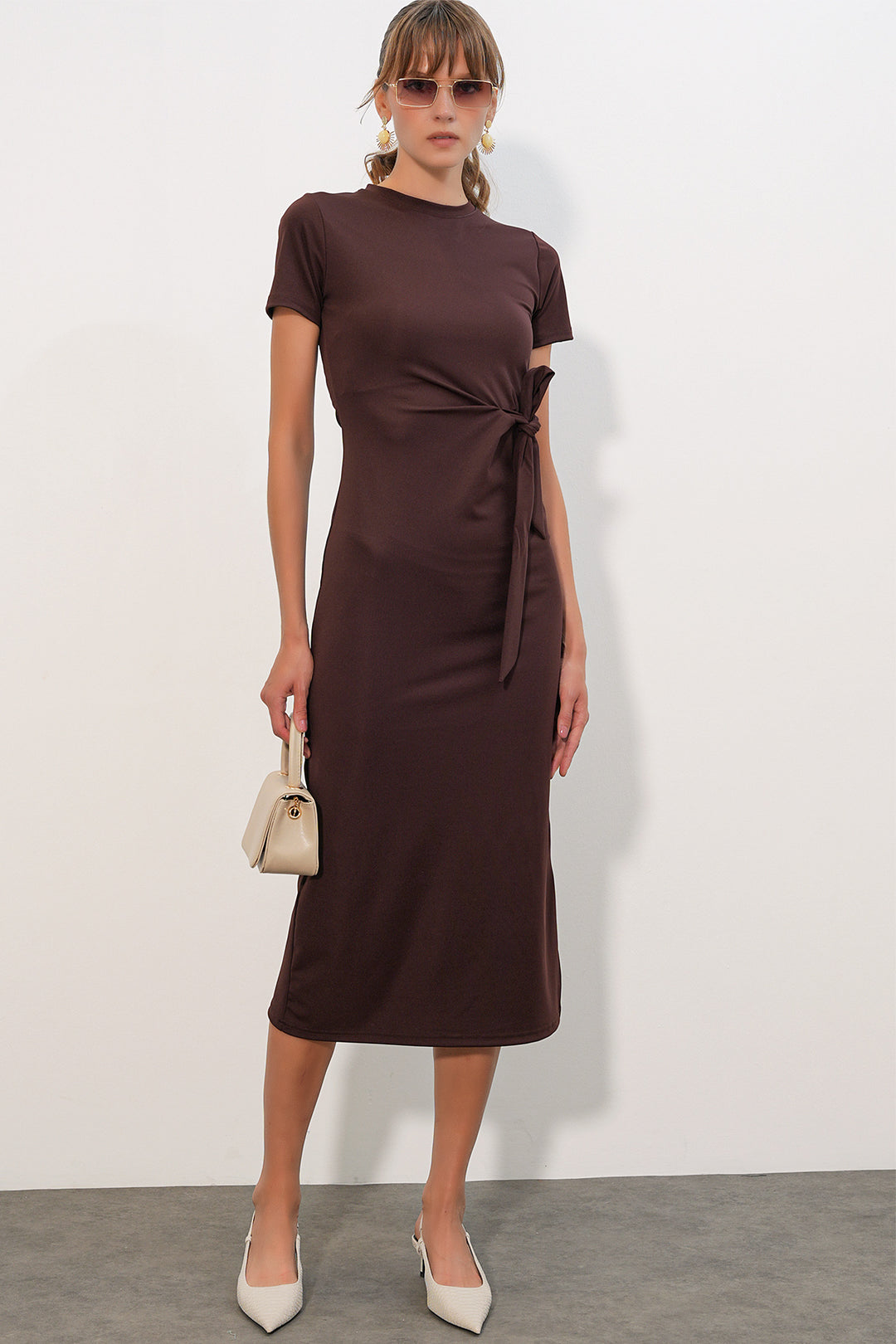 Bigdart Robe longue à manches courtes femme 2621 - Marron