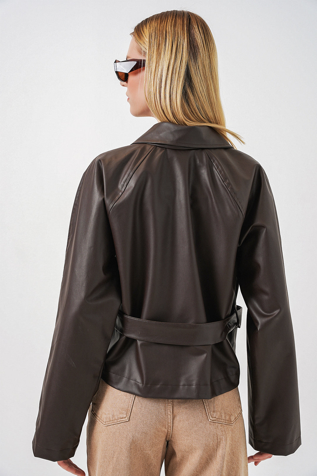 Bigdart Veste en simili cuir courte pour femme 1058 - Marron