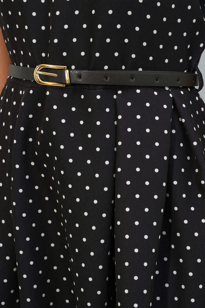 Bigdart Robe à pois à manches courtes en V 2606 - Noir