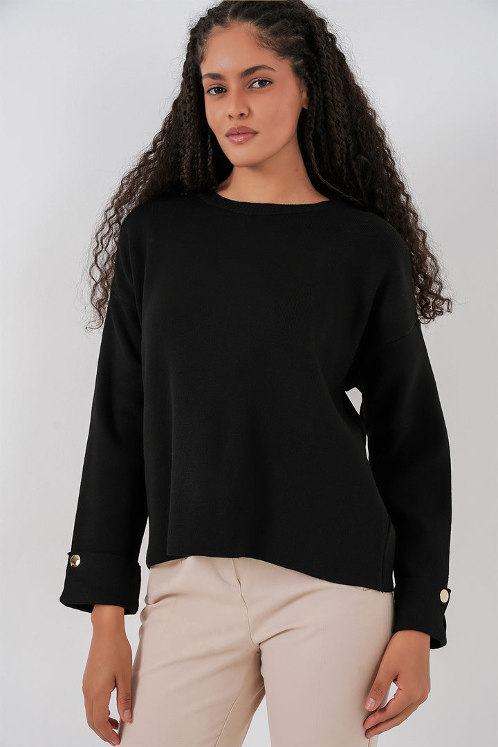 Bigdart Femme Pull Oversize à Boutons sur les Manches 15981 - Noir