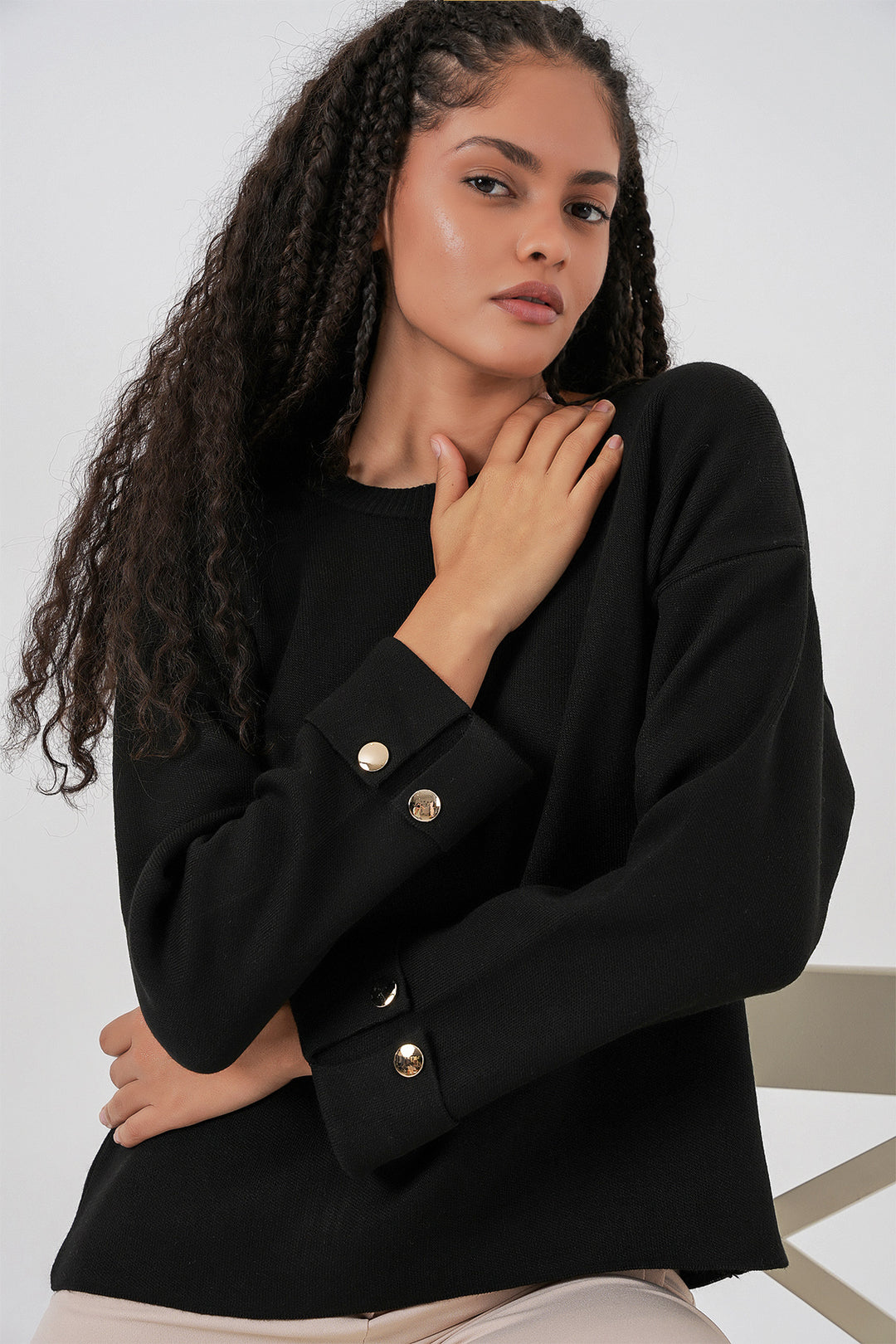 Bigdart Femme Pull Oversize à Boutons sur les Manches 15981 - Noir